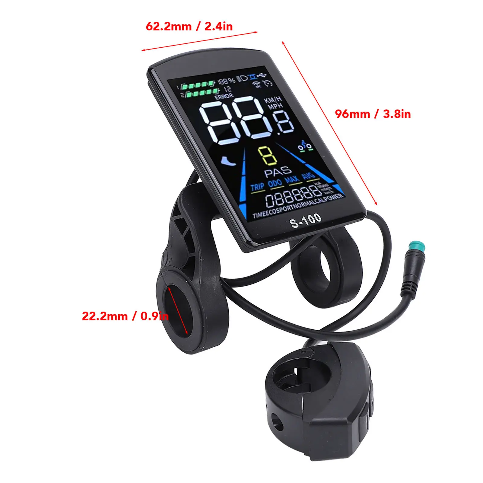 Electric Bike Panel Screen Sturdy 24V 36V 48V 60V 72V 5 Pin Connector Electric Bike LCD Control Panel for 22.2mm Handlebar