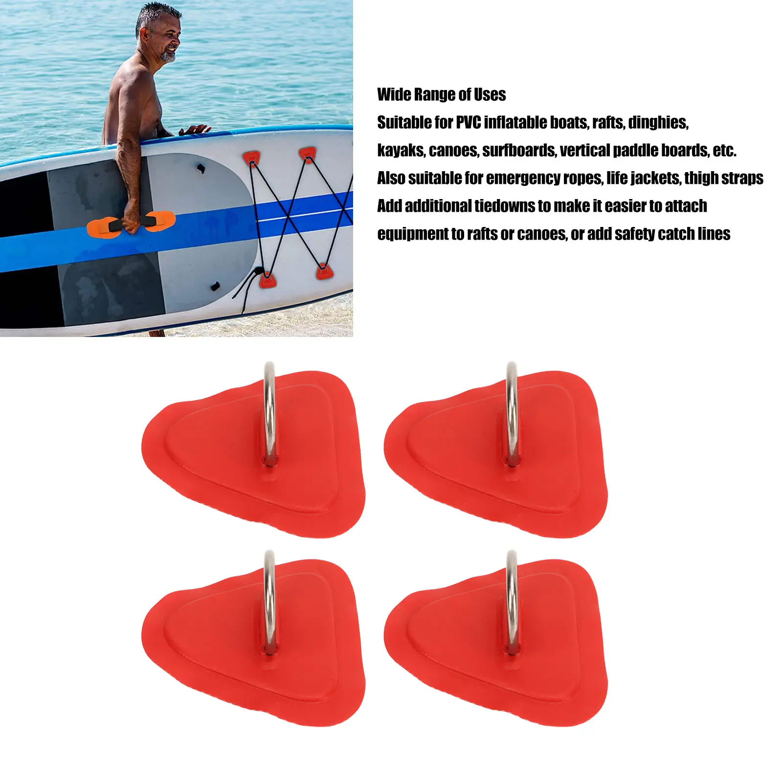4 Pcs D Ring Patch Stainless Steel D Ring Pad for Inflatable Boat Surfboard Dinghy Paddle Board D Ring Patch Dinghy D Ring Pad