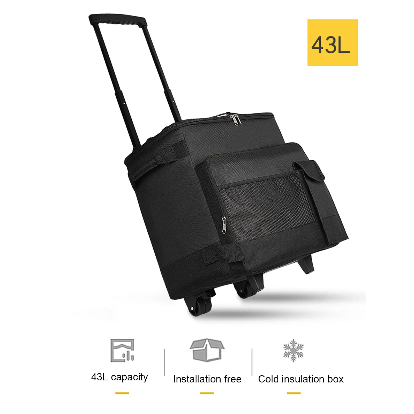 Rolling Cooler 43L Rolling Cooler Dual Zipper Waterproof Portable Insulated Wheeled Cooling Bag with Handle for Picnic Camping