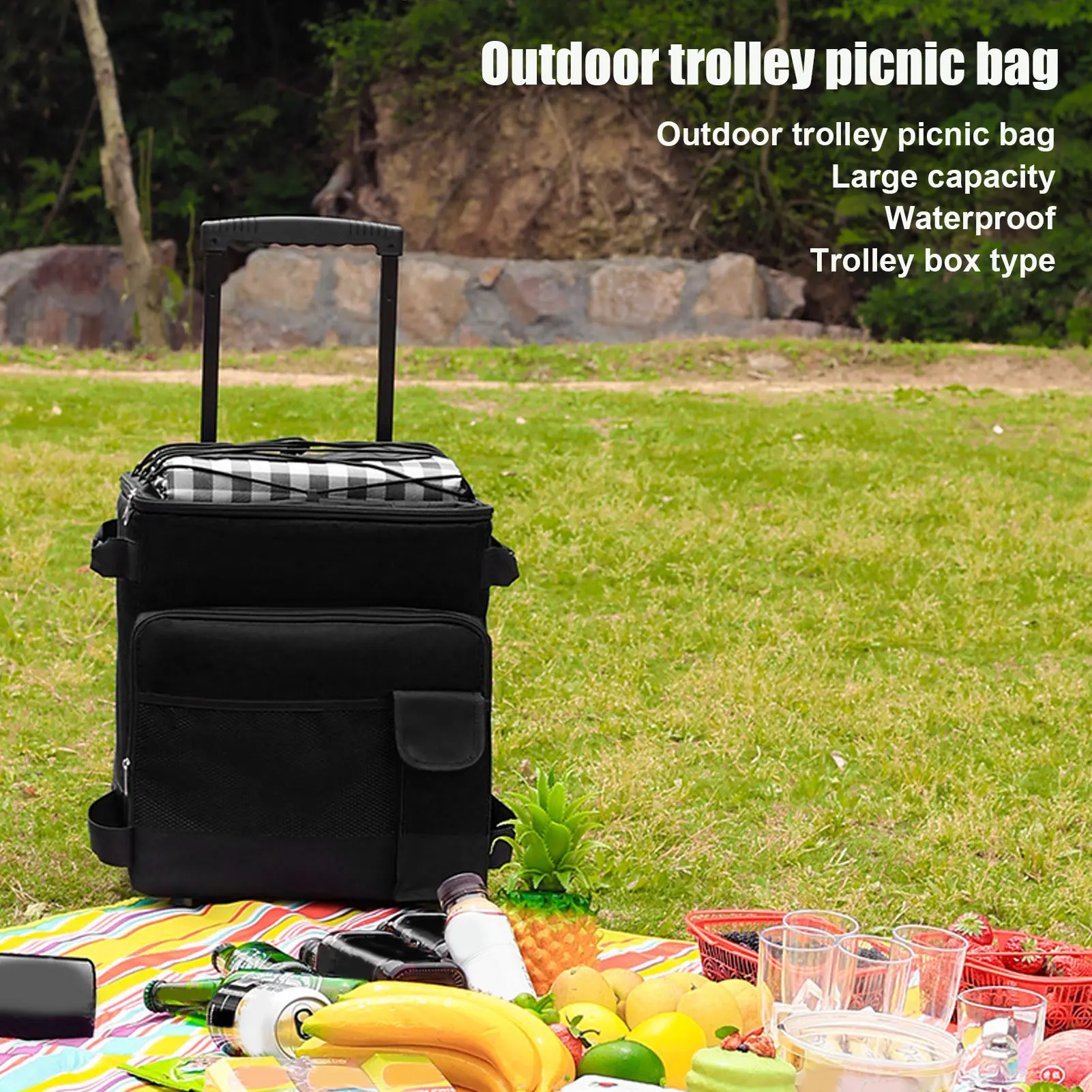 Rolling Cooler 43L Rolling Cooler Dual Zipper Waterproof Portable Insulated Wheeled Cooling Bag with Handle for Picnic Camping