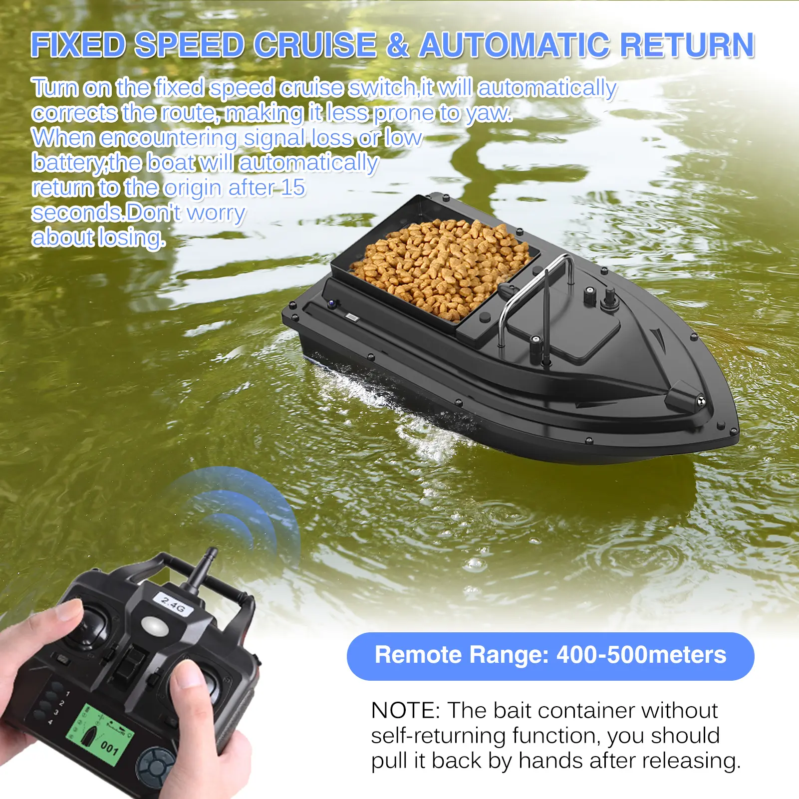 Fishing Bait Boat GPS Bait Boat GPS Fishing Bait Boat with Large Bait Container Automatic Bait Boat with 400-500M Remote Range