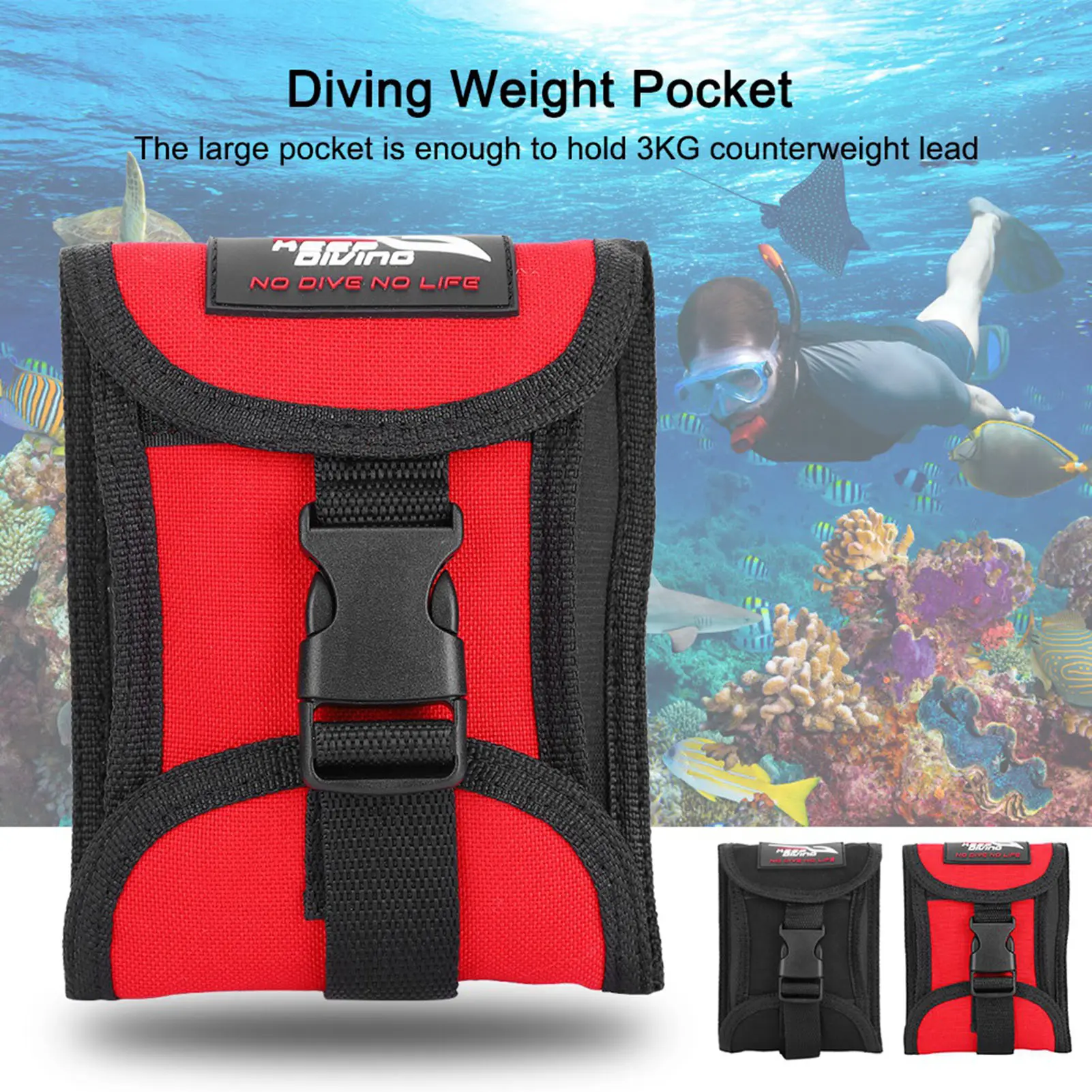 Diving Weight Pocket KEEP DIVING 3KG Scuba Diving Weight Belt Pocket with Quick Release Buckle Scuba Weight Pocket Weight Pocket