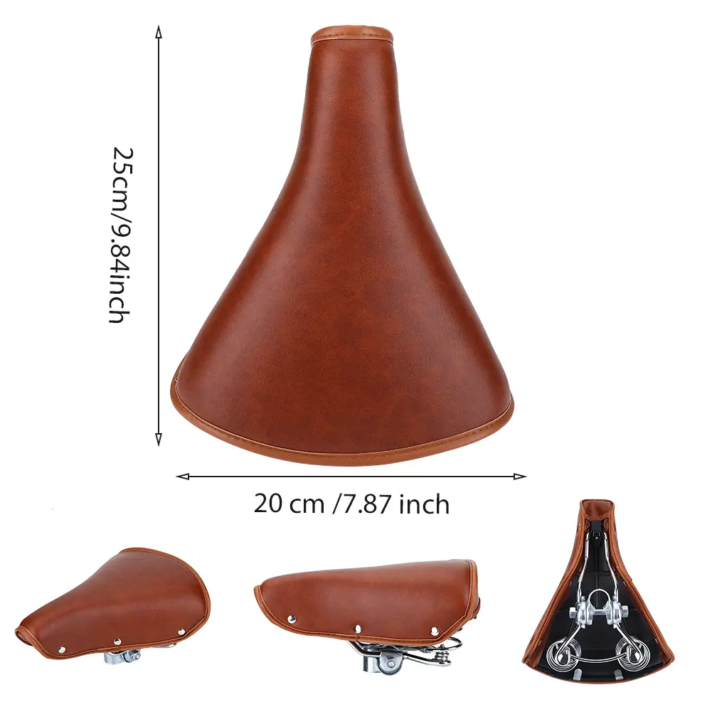 Vintage Bicycle Saddle PU Leather Spring Shock Resistance Comfortable Brown Rivets Bike Seat Suitable for most kinds of bikes