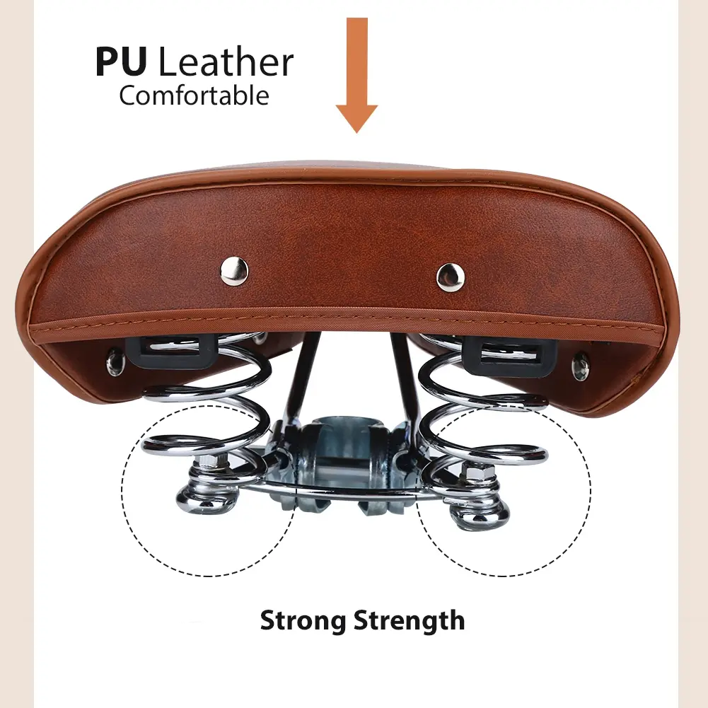 Vintage Bicycle Saddle PU Leather Spring Shock Resistance Comfortable Brown Rivets Bike Seat Suitable for most kinds of bikes