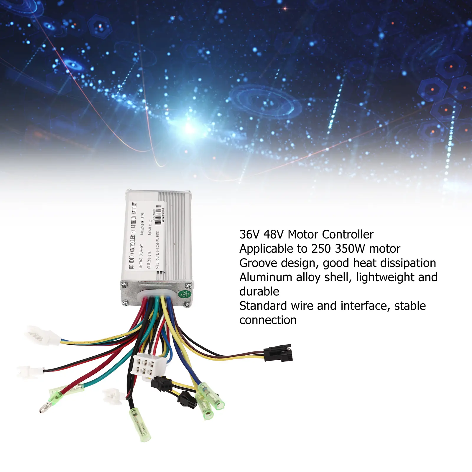 DC Motor Controller with Wire Harness Motor Controller Lithium Battery for Electric Bike 36V 48V 17A Motor Controller with Wire