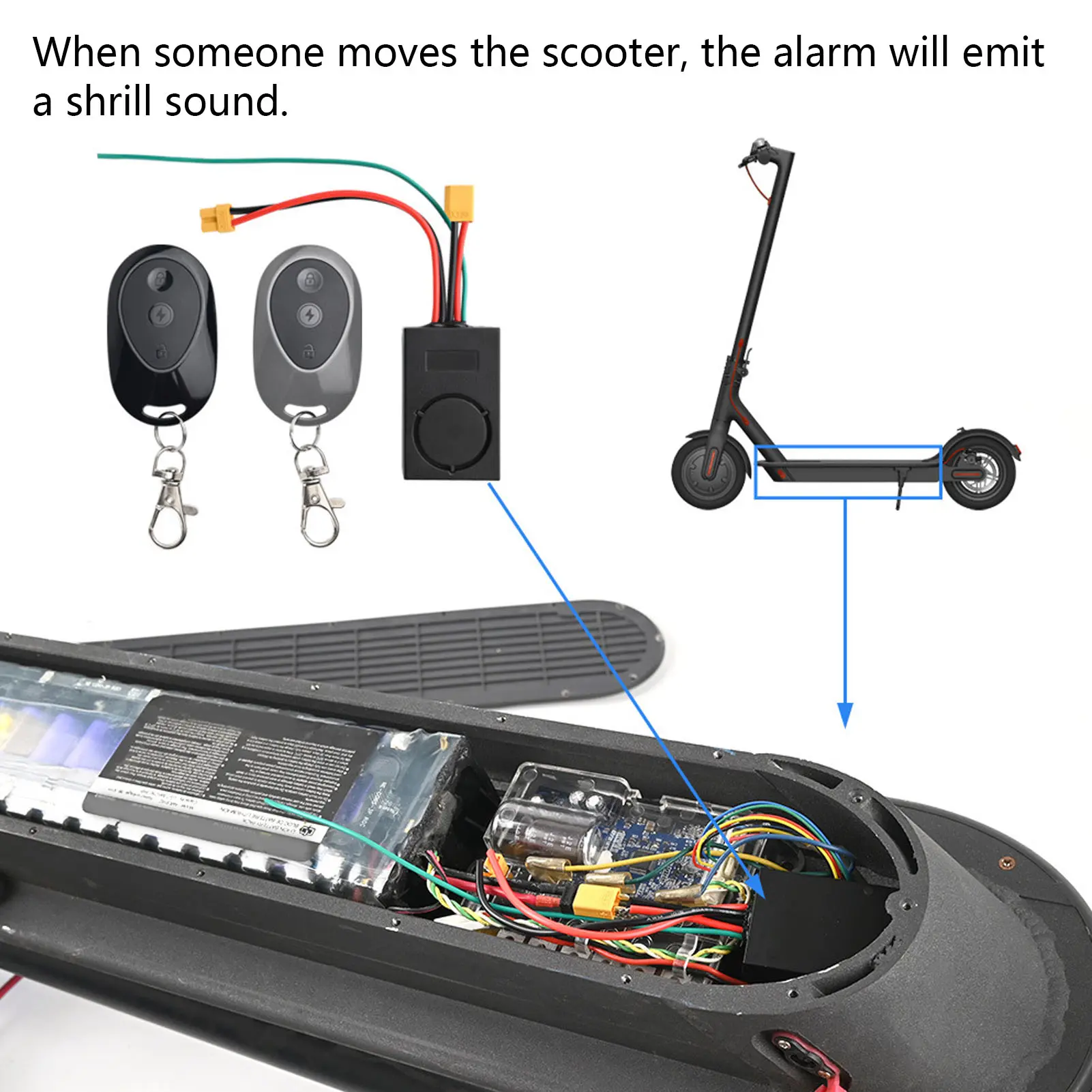 115dB Anti Theft Alarm for NINEBOT MAX G30 Electric Scooter Electric Bike Alarm with 2 Remote Control for 36‑55V XT60 Interface