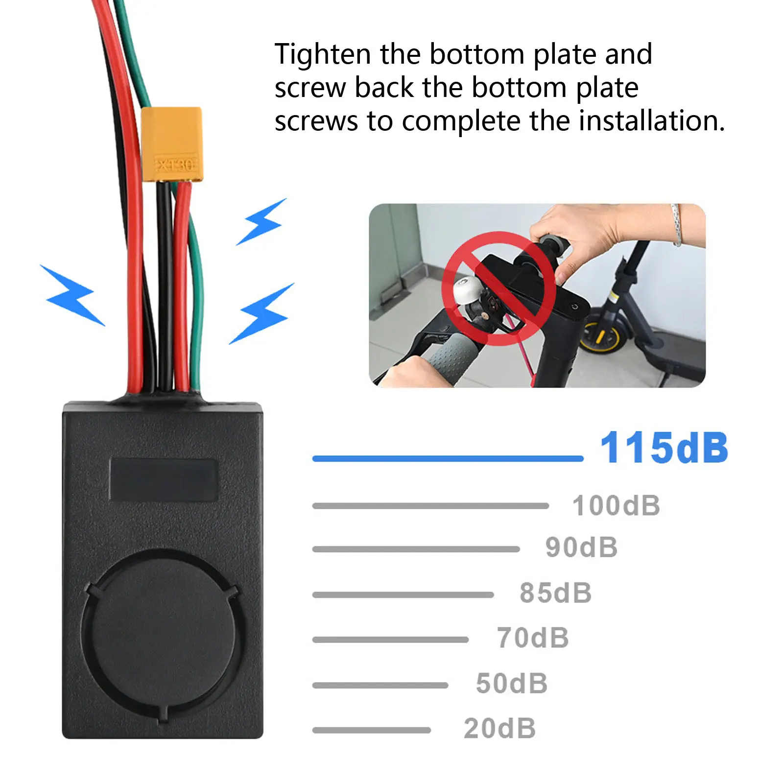 115dB Anti Theft Alarm for NINEBOT MAX G30 Electric Scooter Electric Bike Alarm with 2 Remote Control for 36‑55V XT60 Interface