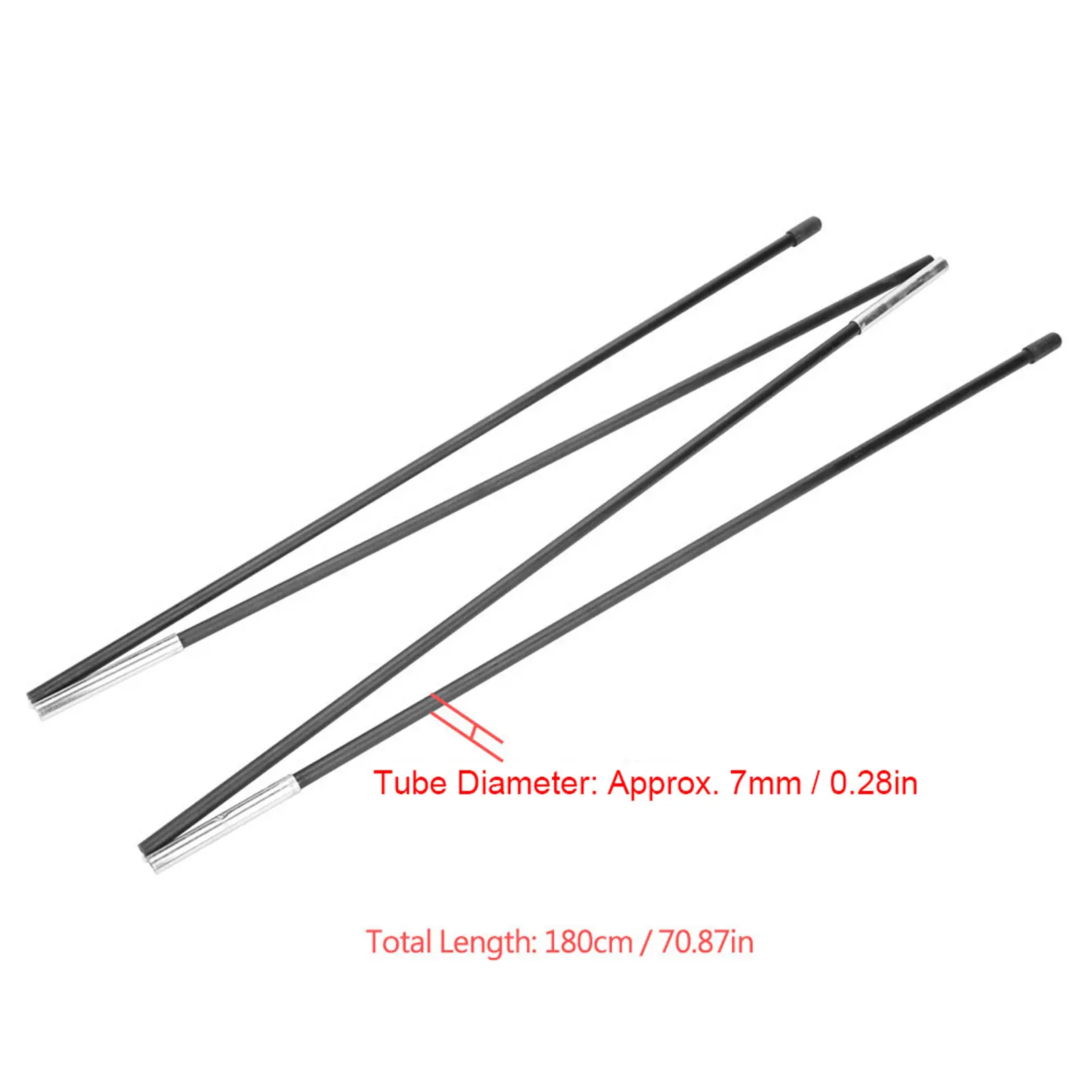 4 Sections Fiberglass Camping Tent Pole Bars 7mm Tube Diameter 180cm Length for Double Tents Support Rods Awning Frames Kit