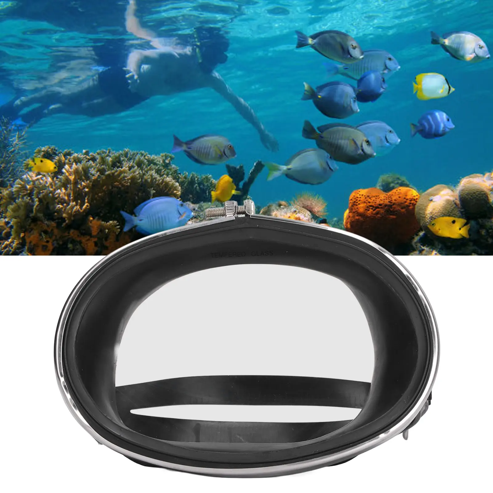 Diving Goggles Free Diving Goggles HD Tempered Glass PVC Oval Shape Anti Fog Single Lens Scuba Goggles for Fisherman Black