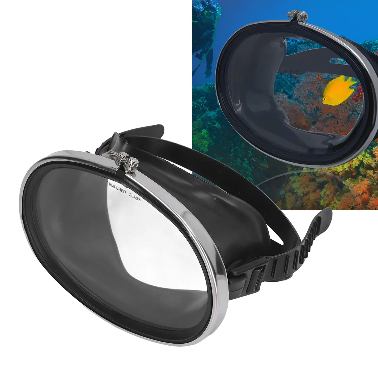 Diving Goggles Free Diving Goggles HD Tempered Glass PVC Oval Shape Anti Fog Single Lens Scuba Goggles for Fisherman Black