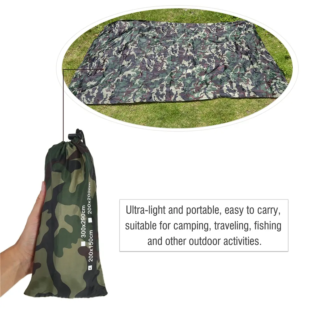 Camouflage Outdoor Tent Tarp Nylon Fabric Portable Lightweight Rainproof Mat RainTent Tarp Shelter for Camping
