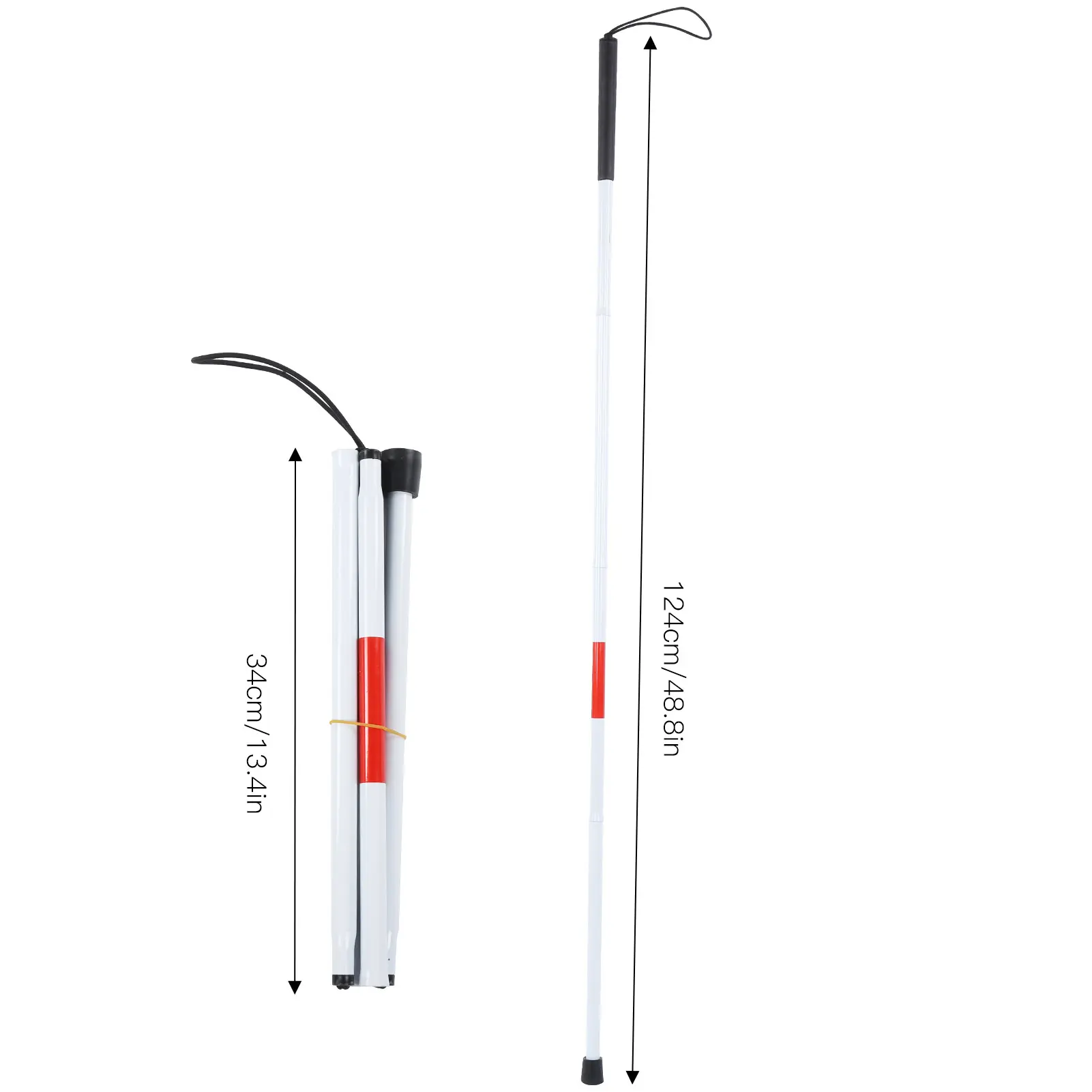 Blind Cane Stick for Visual Impaired Foldable Cane Collapsible Reflective White and Red Walking Stick for Blind Visual Impaired