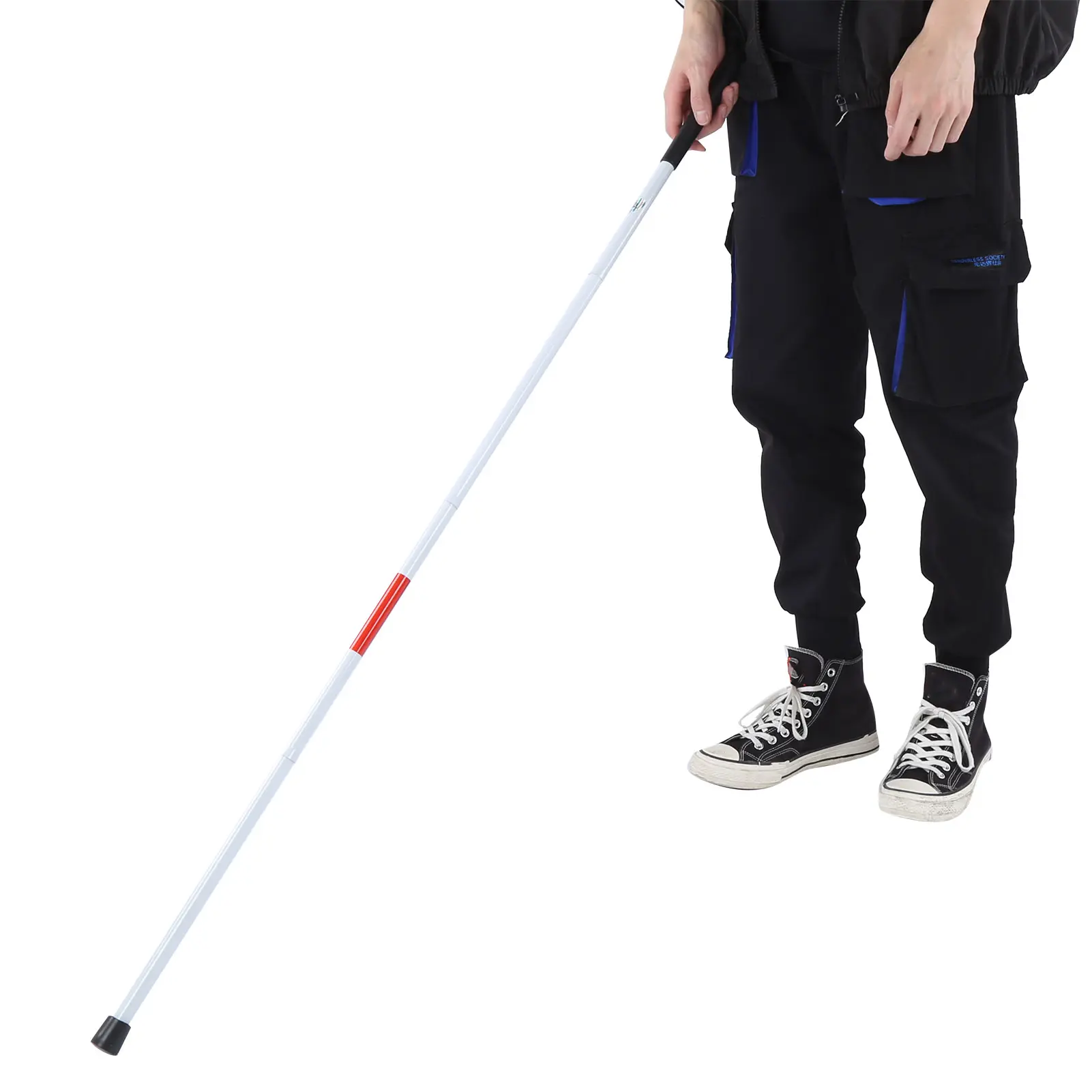 Blind Cane Stick for Visual Impaired Foldable Cane Collapsible Reflective White and Red Walking Stick for Blind Visual Impaired