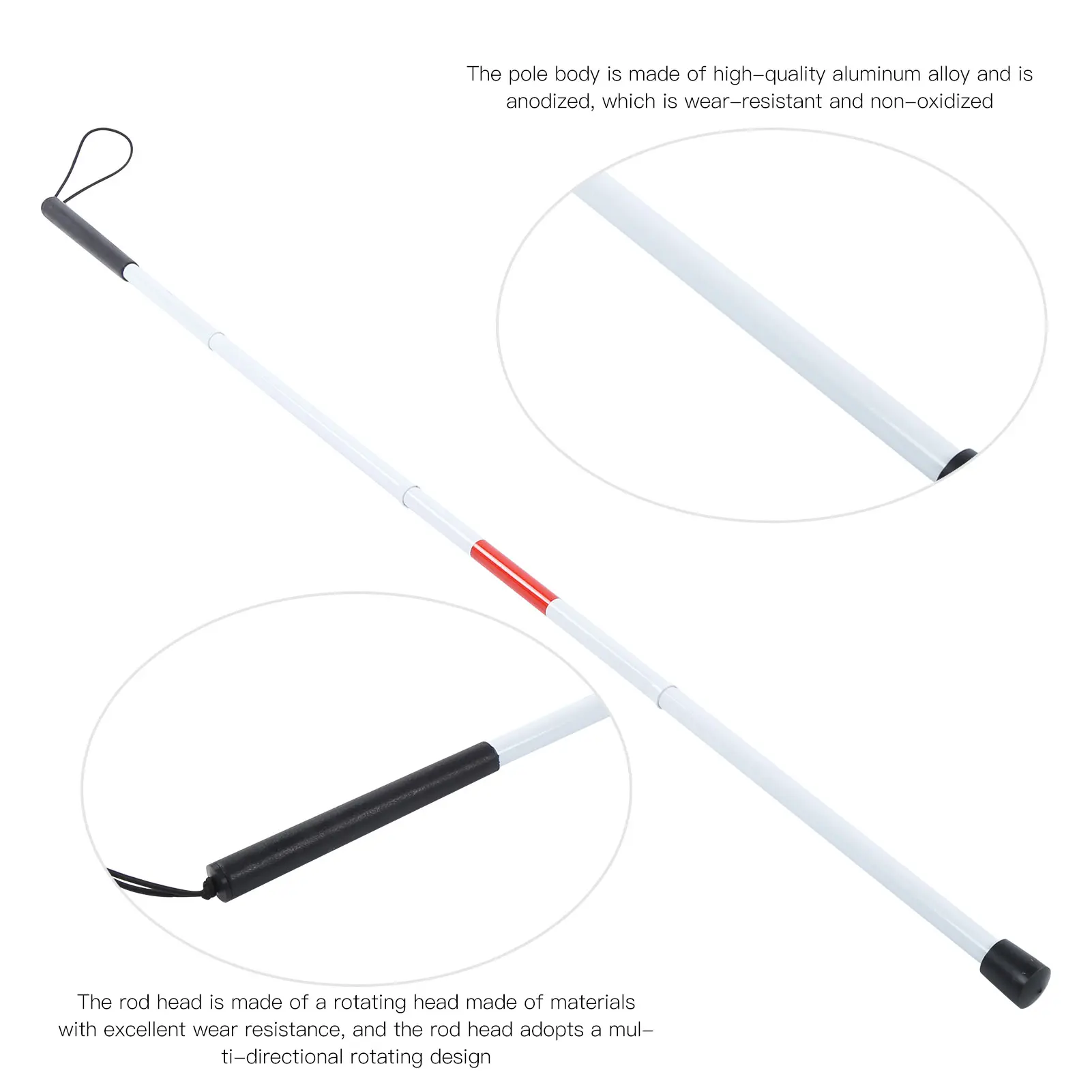 Blind Cane Stick for Visual Impaired Foldable Cane Collapsible Reflective White and Red Walking Stick for Blind Visual Impaired