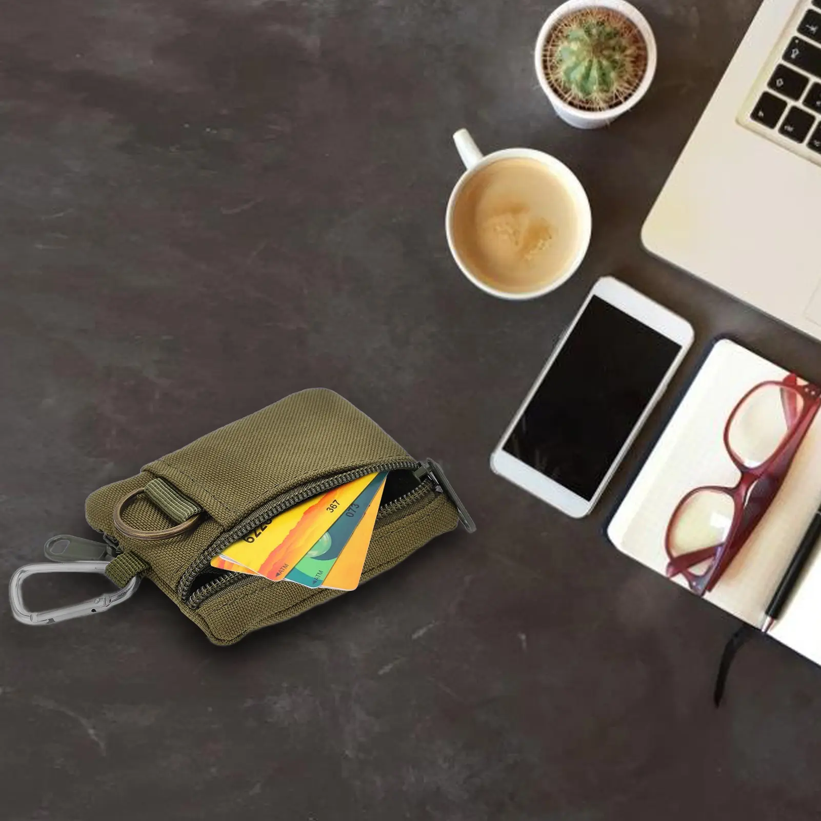 Mini Key Card Case Outdoor EDC Molle Pouch Wallet Mini Portable Key Card Case EDC Pouch Bag Coin Purse with Carabiner