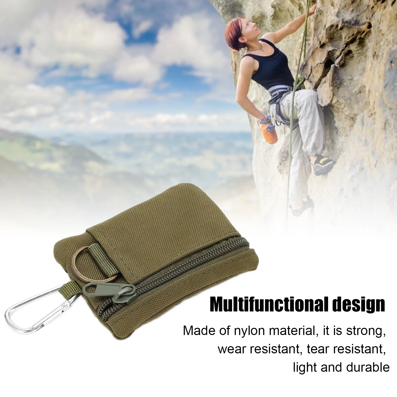 Mini Key Card Case Outdoor EDC Molle Pouch Wallet Mini Portable Key Card Case EDC Pouch Bag Coin Purse with Carabiner