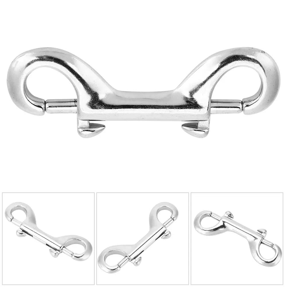 Diving Clip Double Ended Snap Diving Hook Silver Durable Stainless Steel Double Ended Clip Hook Bolt Snap Scuba Diving Buckle