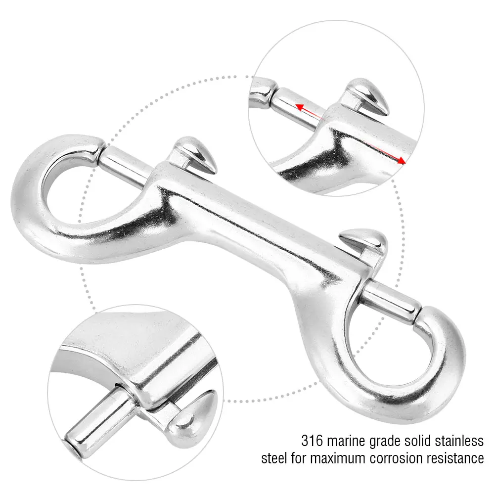 Diving Clip Double Ended Snap Diving Hook Silver Durable Stainless Steel Double Ended Clip Hook Bolt Snap Scuba Diving Buckle