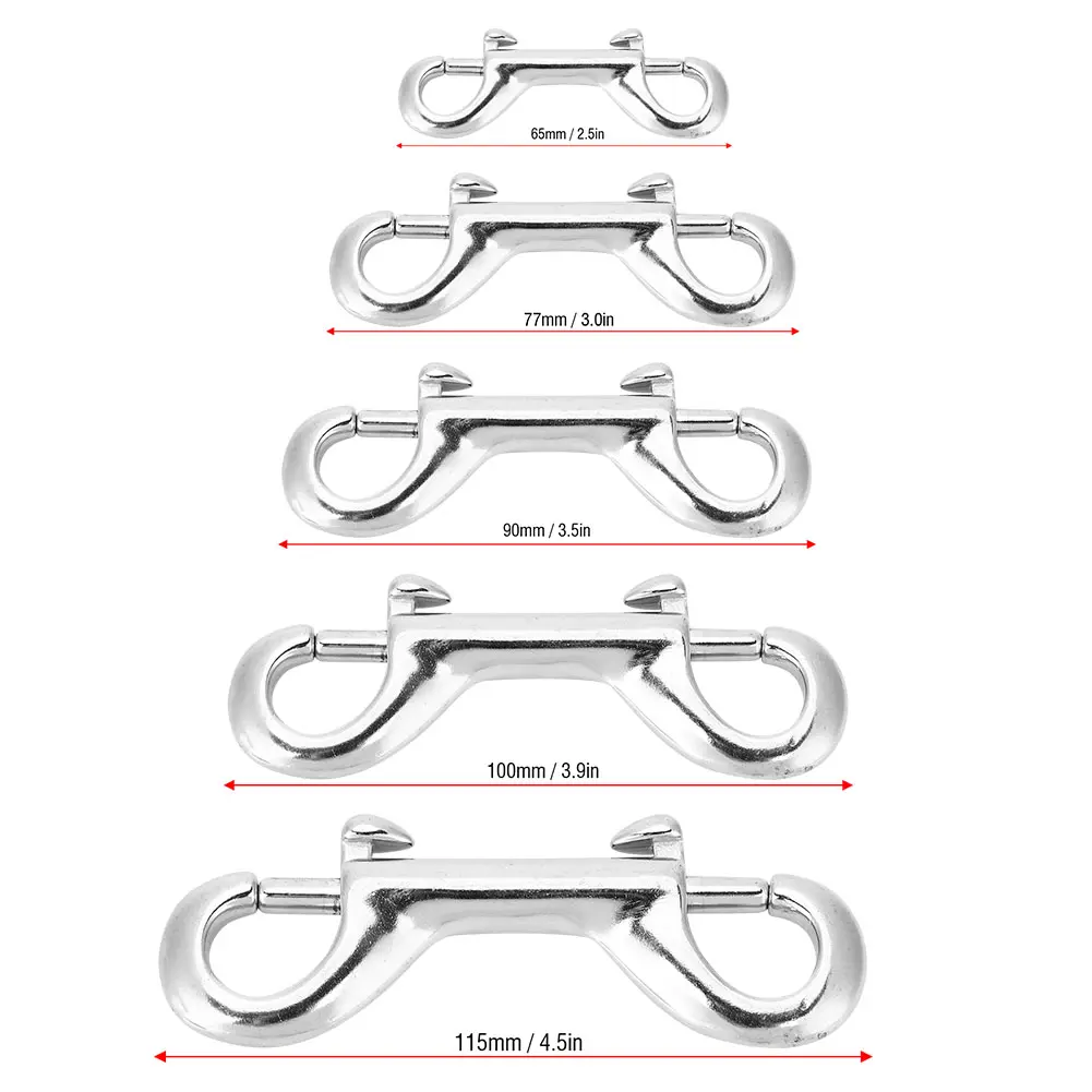 Diving Clip Double Ended Snap Diving Hook Silver Durable Stainless Steel Double Ended Clip Hook Bolt Snap Scuba Diving Buckle