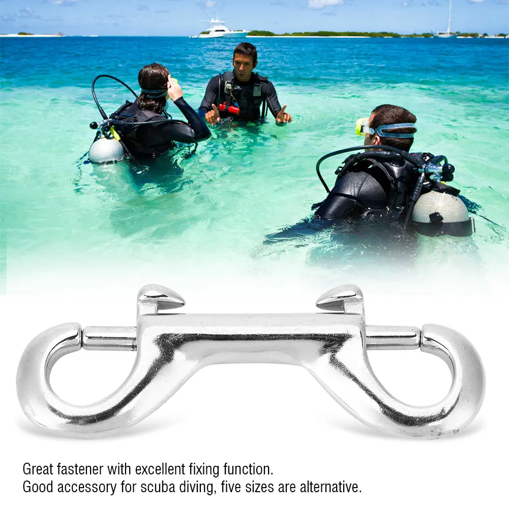 Diving Clip Double Ended Snap Diving Hook Silver Durable Stainless Steel Double Ended Clip Hook Bolt Snap Scuba Diving Buckle