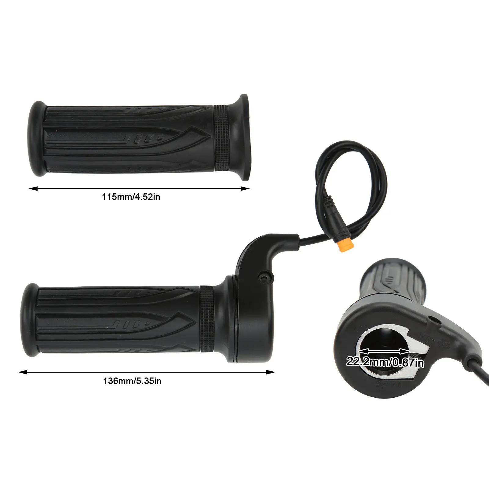 Electric Bike Throttle with 3 pin Waterproof Connector 20X Scooter Speed Throttle Handle 12V to 72V for 22.2mm Handlebar