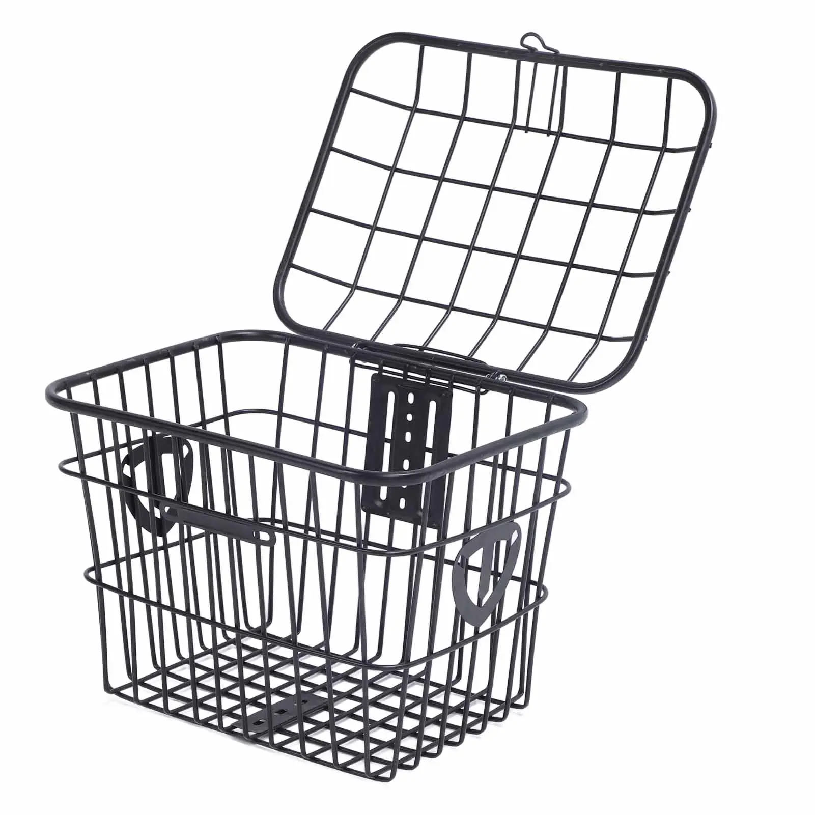 Electric Bike Basket Iron Multifunctional Bike Rear Storage Basket Large Capacity Cycling Basket with Lid for Pets Bags Food