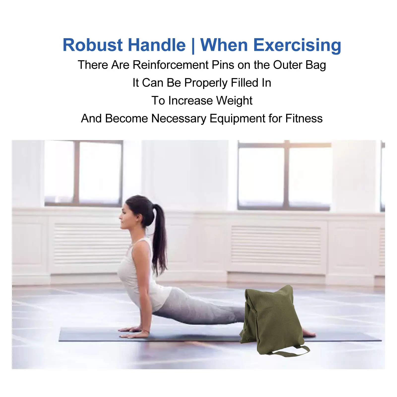 Military Green Yoga Sand Bag with Handle Portable Fillable Yoga Canvas Sandbags for Yoga Weights and Training Yoga Sand Bag