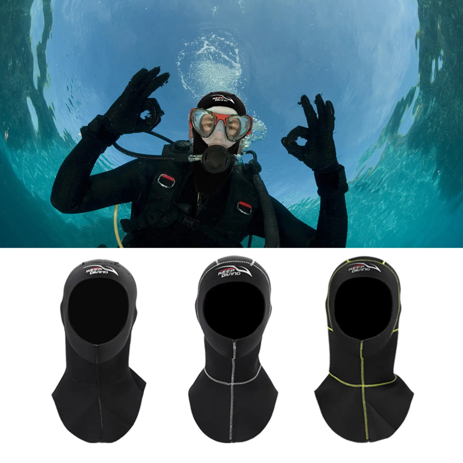 3Sizes Keepdiving 3MM Neoprene Warm Scuba Diving Snorkeling Cap Hood Watersports Accessory Diving Cap Diving Hood Snorkeling Cap