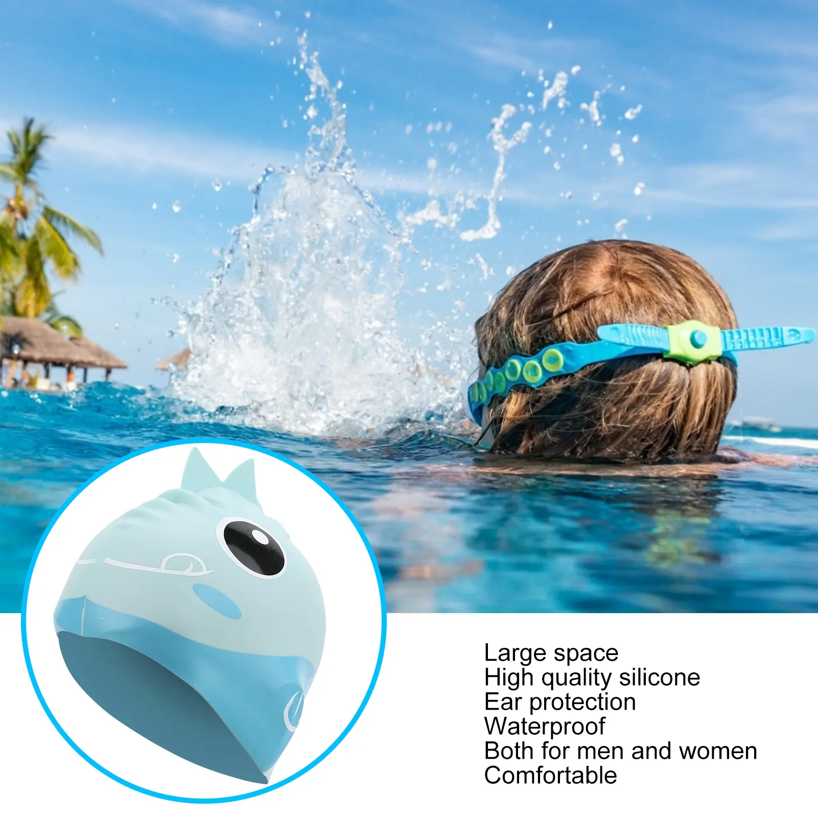Cartoon Swim Pool Hat Children Swimming Silicone Waterproof Cap Kids Cartoon Swim Pool Diving Hat Ear Protection Swimming