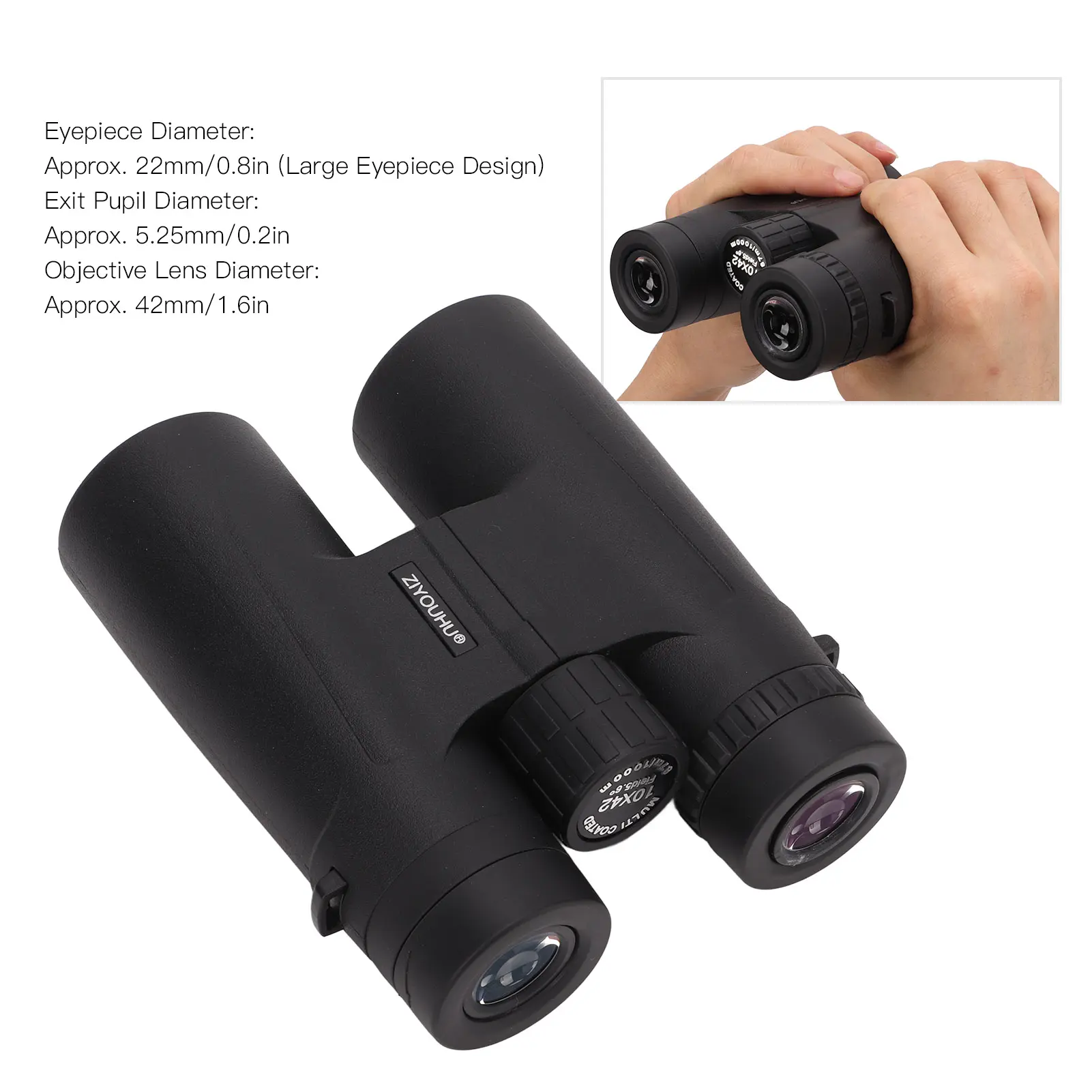 10x42 Binocular HD Waterproof Fogproof Large Eyepiece Handheld Compact Binoculars for Bird Watching Travel Binocular for Hunting