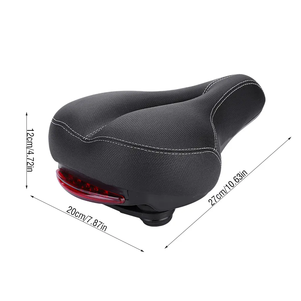 Bike Saddle with Tail Light Waterproof Shock Absorption Soft Comfortable Bike Seat Replacement for Mountain Road Bikes Accessory
