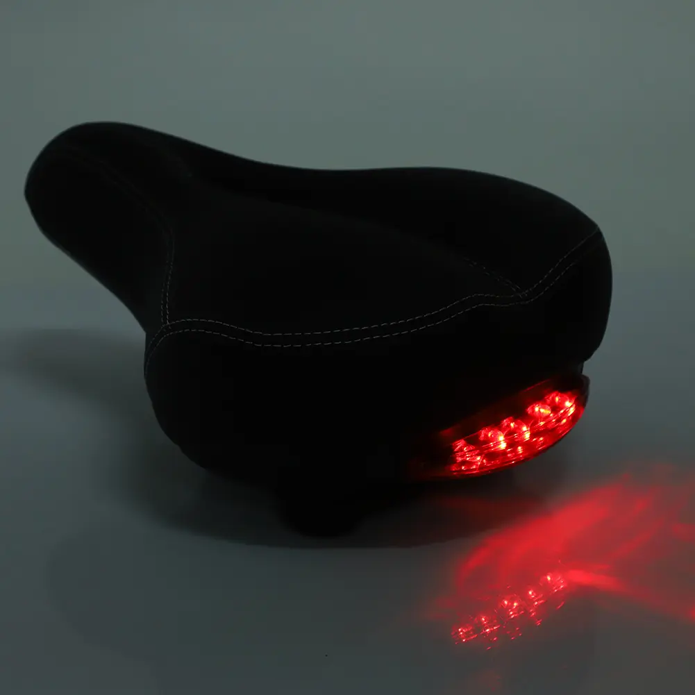 Bike Saddle with Tail Light Waterproof Shock Absorption Soft Comfortable Bike Seat Replacement for Mountain Road Bikes Accessory