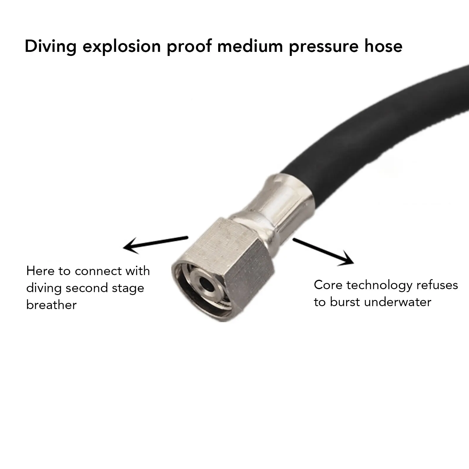 35.4in Diving Medium Pressure Hose PVC Aluminum Alloy Diving Second Stage Regulator Hose Diving Regulator Hose