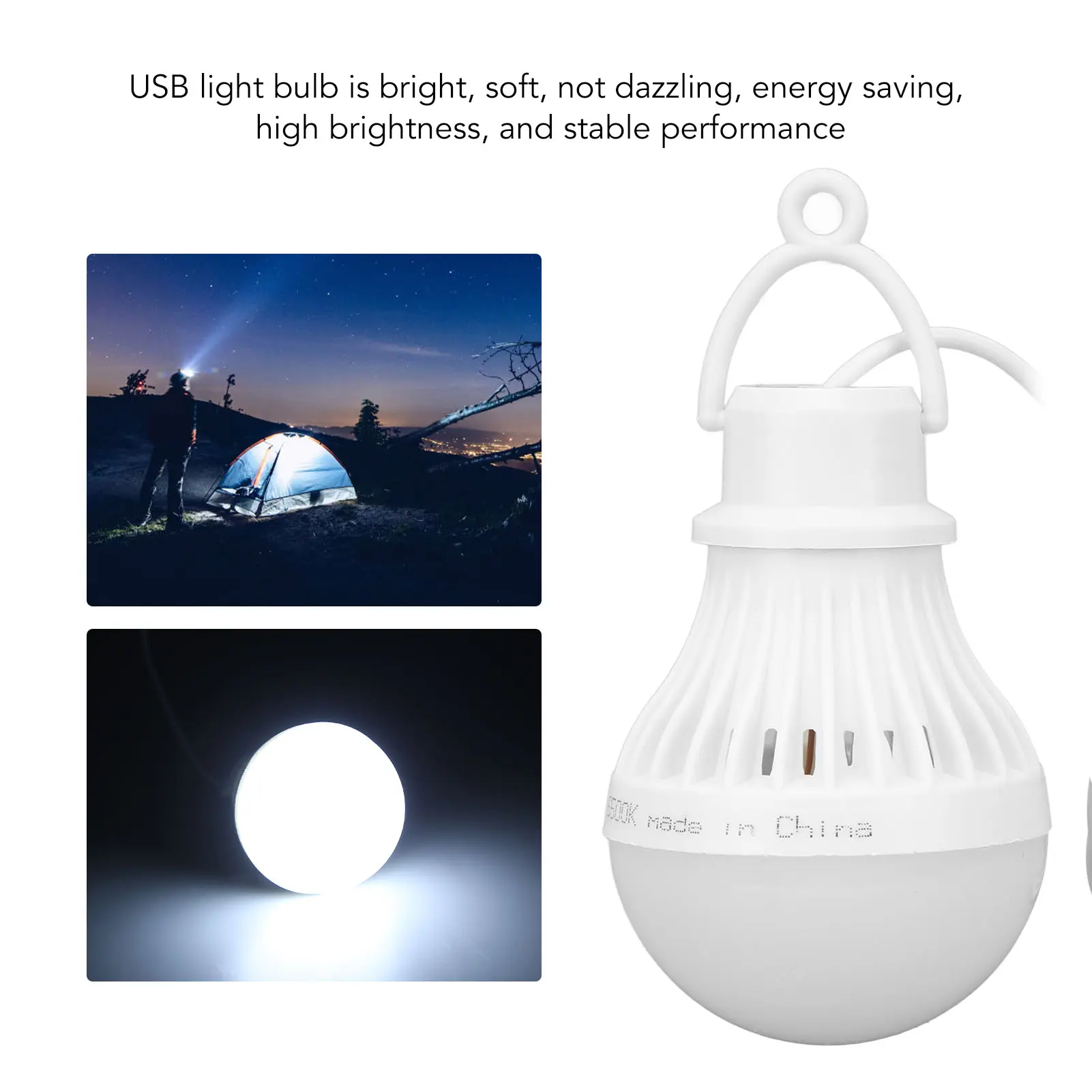 USB LED Camping Light Bulb Portable Lightweight High Brightness Plastic 5W USB Rechargeable Light Bulb for Hiking for Hunting