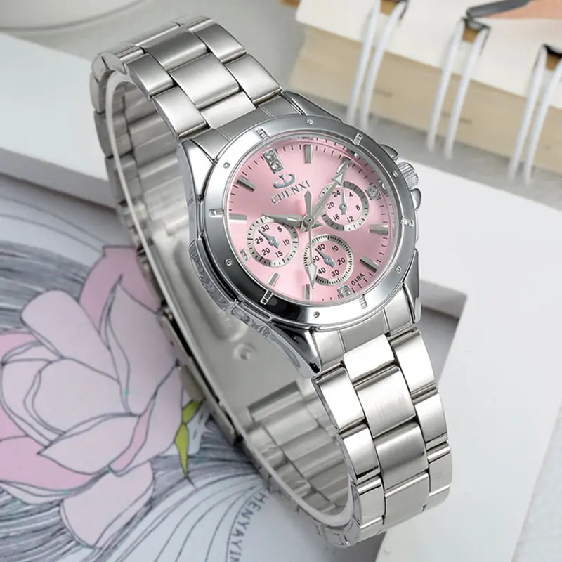 CHENXI Ladies Watches Silver Stainless Steel Wrist watch for Women Fashion Dress Quartz 5 Color Analog Casual Female Clock