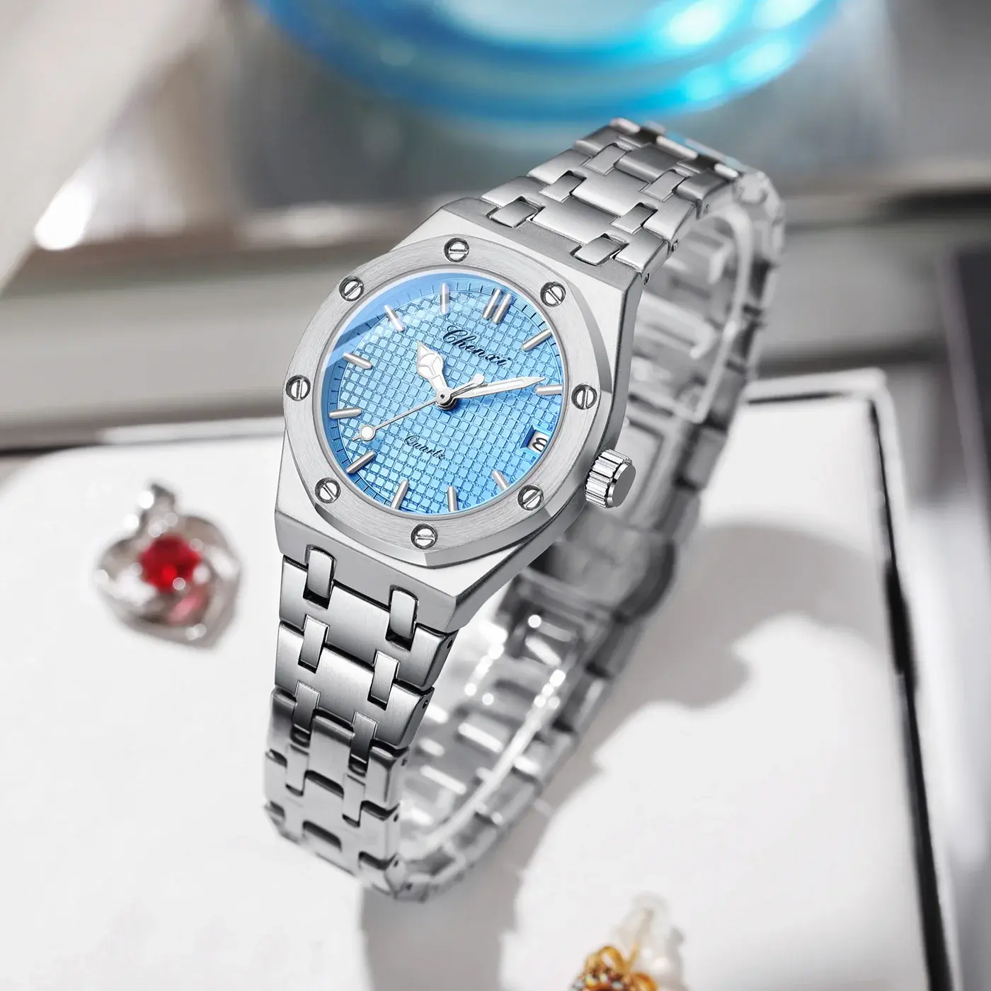 Luxury Women Watches Silver Steel Simple Casual Business Dress Watches for Women Top Brand Waterproof 3bar Calendar Gift Clock