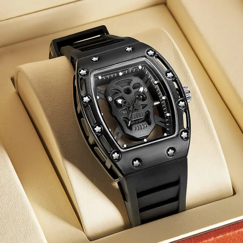 Unique Skull Watches for Men Fashion Hollow Design Quartz Mens Watches Y2k Black Gothic Punk Casual Sport Wristwatch Waterproof