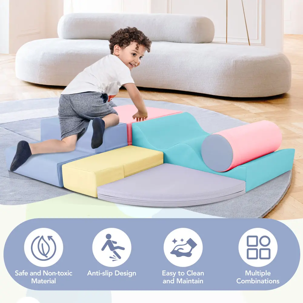 Soft Climb and Crawl Foam Playset 6 in 1, Playground for Kids,Kids Crawling and Climbing Indoor Active Play Structure