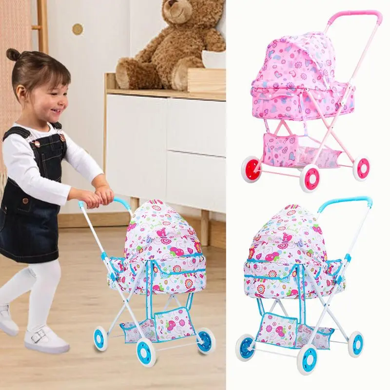 Doll Stroller Play Carriage Baby Doll High Chair High-Strength Frame Nursery Toy Stroller Realistic Pretend Play for Children's