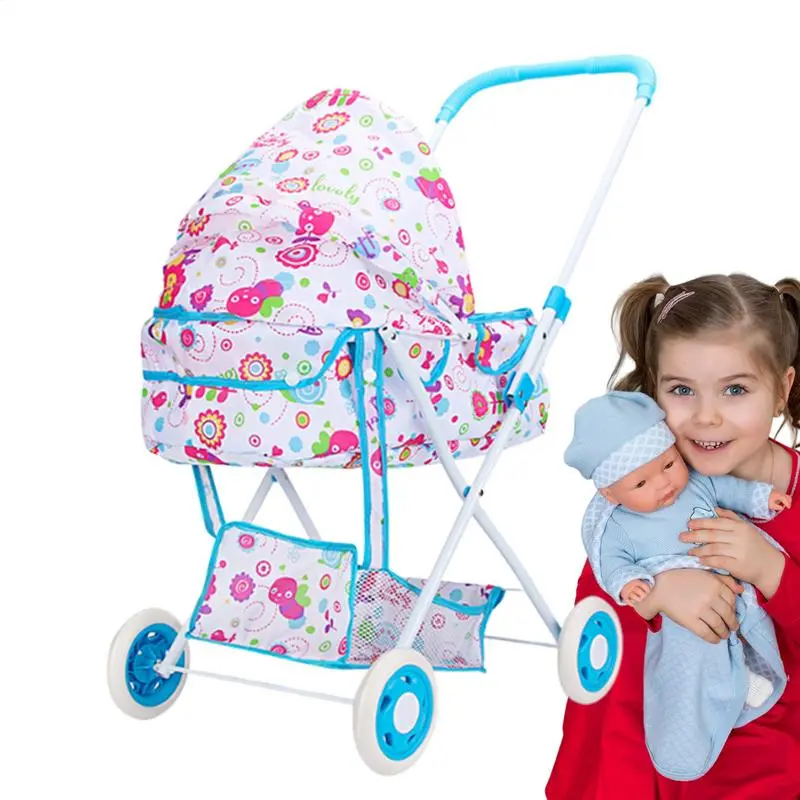 Doll Stroller Play Carriage Baby Doll High Chair High-Strength Frame Nursery Toy Stroller Realistic Pretend Play for Children's