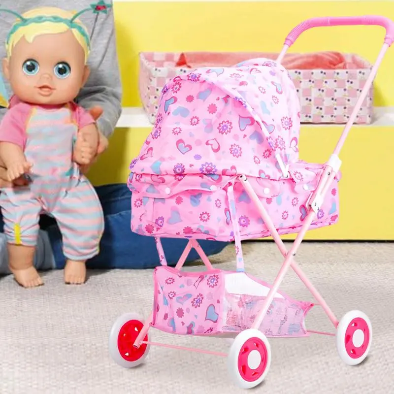 Doll Stroller Play Carriage Baby Doll High Chair High-Strength Frame Nursery Toy Stroller Realistic Pretend Play for Children's