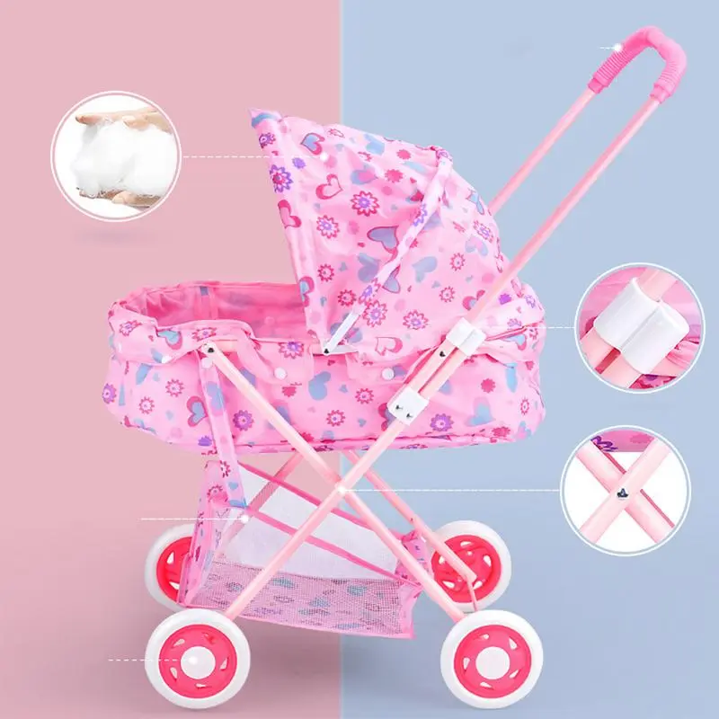 Doll Stroller Play Carriage Baby Doll High Chair High-Strength Frame Nursery Toy Stroller Realistic Pretend Play for Children's