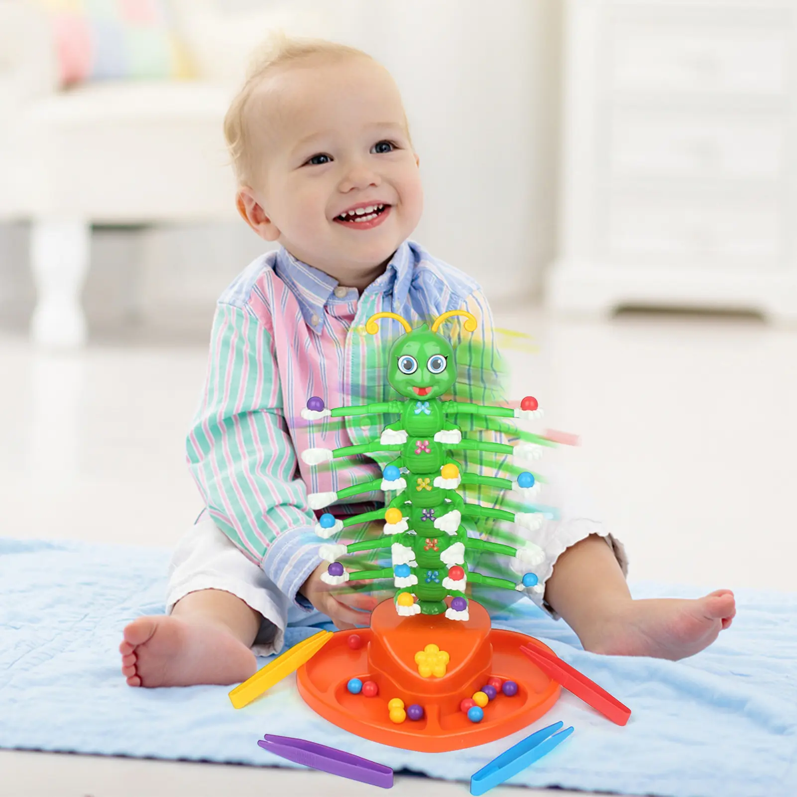 Electric Swing Dancing Fun Caterpillar Toy Novelty Party Board Game With Sound Effect Compete To Place Colorful Bead Puzzle Game