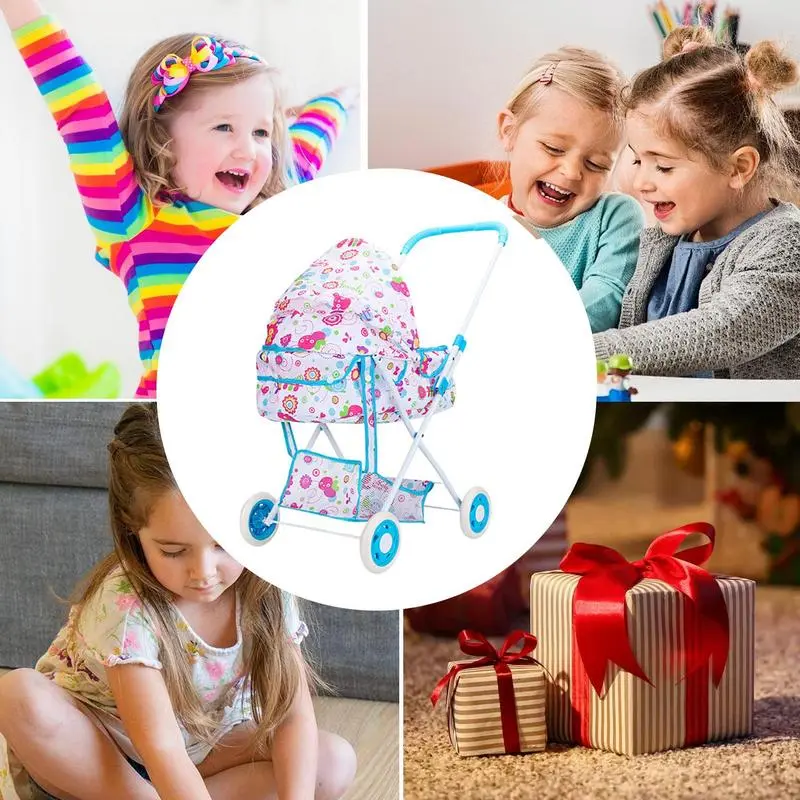 Doll Stroller Play Carriage Baby Doll High Chair High-Strength Frame Nursery Toy Stroller Realistic Pretend Play for Children's