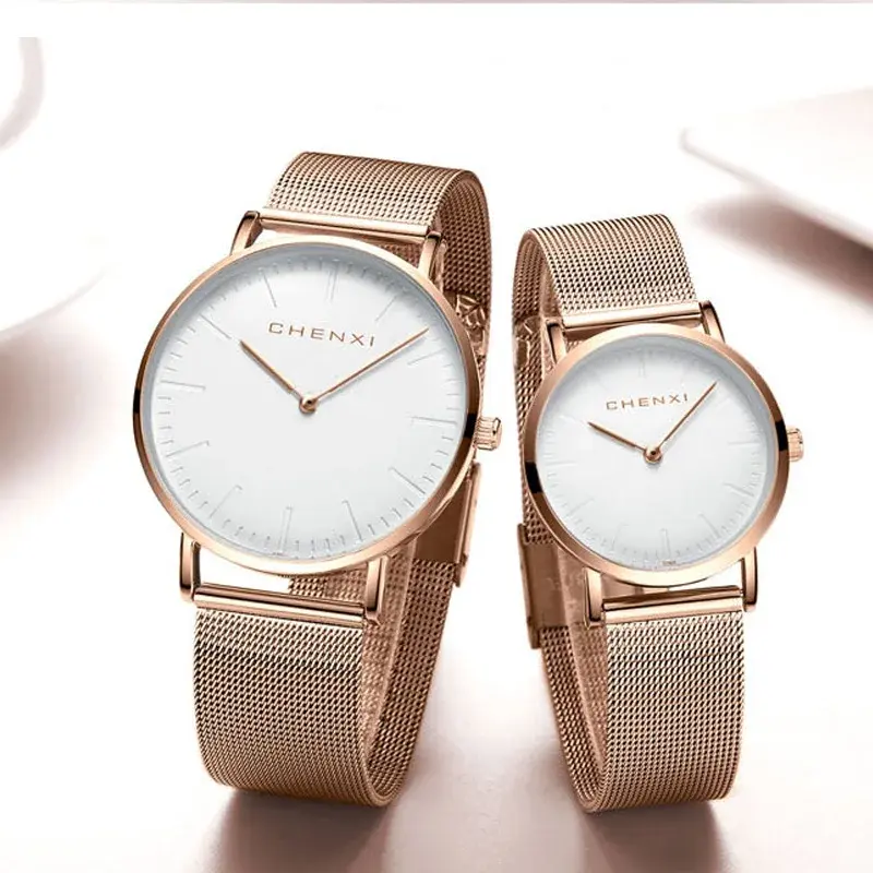 Fashion Minimalism Women Men Lover's Watches Waterproof Rose Gold Pair Couple Wristwatch Simple Casual Dress Watch Gift Clock