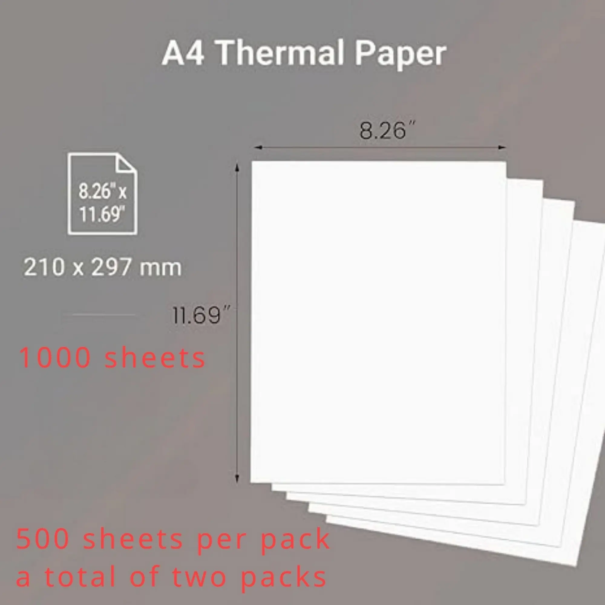 1000 Sheets of Copy Paper A4 Printer Paper, Size: 210 X 297 Mm (8.27" X 11.69" Inches), 80gsm, 500 Sheets Per Pack, 2 Packs