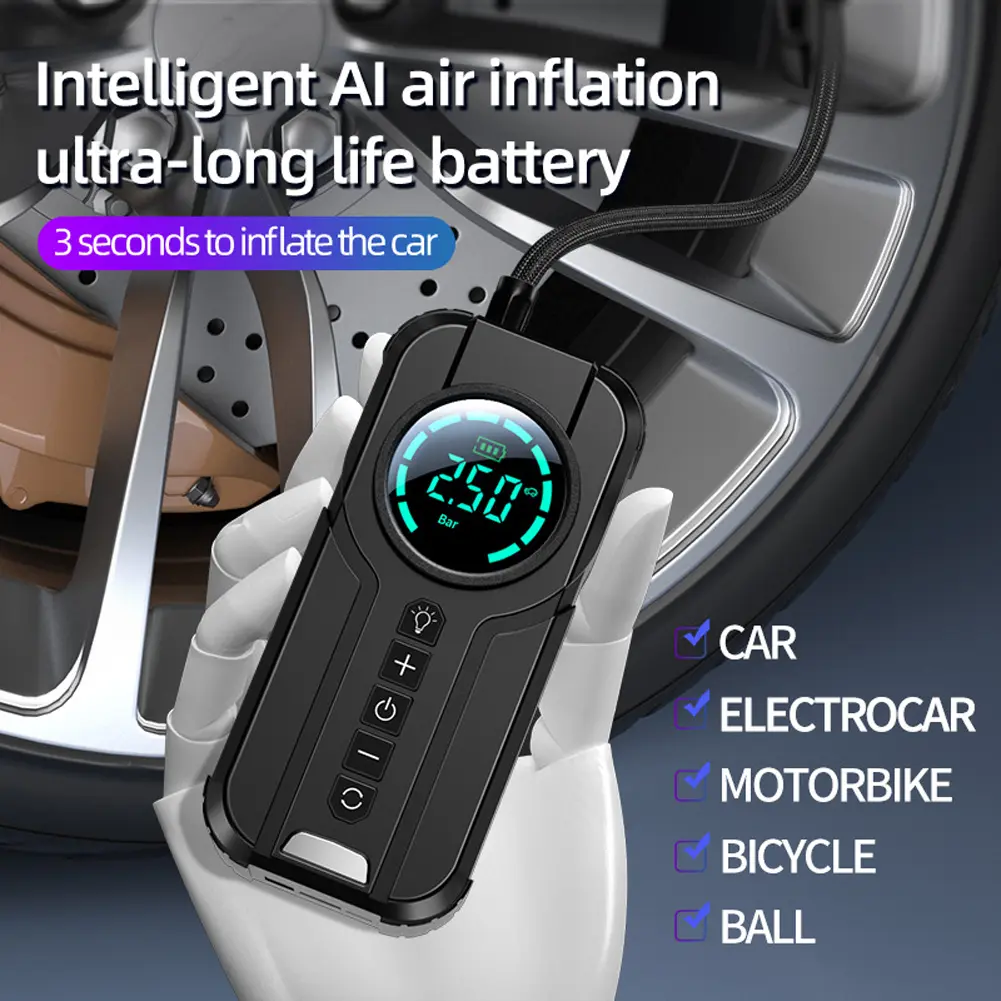 Portable Car Air Compressor 12V 100W Electric Tire Inflator LCD Display Air Pump Digital 150PSI Electric Car Tyre Inflator Wired