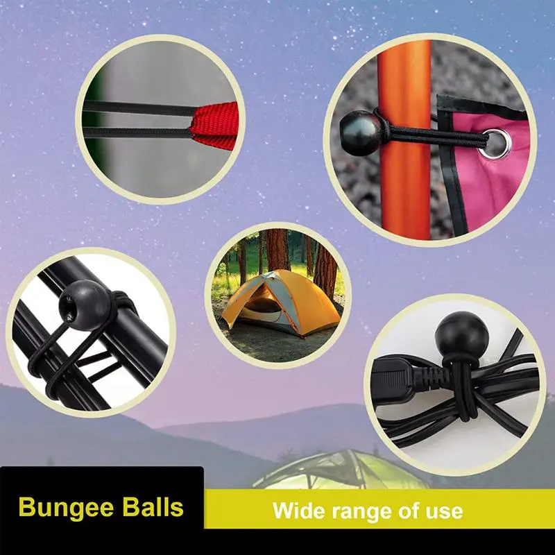10 Pieces Elastic Tent Fix Cords Black Ball Bungee Loop Strap Tarpaulin Canopy Fixed Rope For Outdoor Camping
