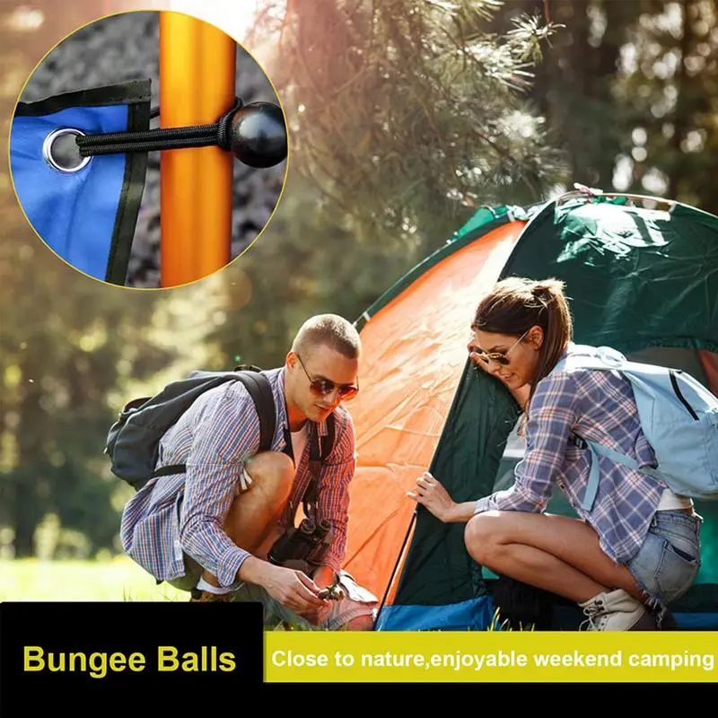 10 Pieces Elastic Tent Fix Cords Black Ball Bungee Loop Strap Tarpaulin Canopy Fixed Rope For Outdoor Camping