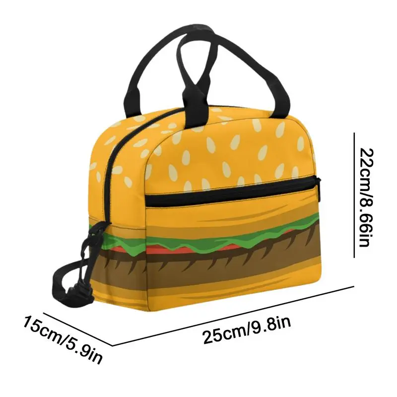 Cute Hamburger Print Lunch Bag Colorful Reusable Lunch Box Small Leakproof Food Lunch Containers Detachable Shoulder Strap Bag